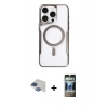 MARSİLYAN™- iPhone 11 Pro Max Kılıf Yadigar Klasik Özel Seri - Siyah 34D Hayalet Izgaralı Cam + Pers Alüminyum Kamera Lens - LT