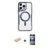 MARSİLYAN™- iPhone 11 Pro Max Kılıf Yadigar Klasik Özel Seri - Siyah 34D Hayalet Izgaralı Cam + Renkli Kamera Lens Koruma Cam - MI