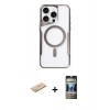 MARSİLYAN™- iPhone 11 Pro Max Kılıf Yadigar Klasik Özel Seri - Siyah 34D Hayalet Izgaralı Cam + Renkli Kamera Lens Koruma Cam - SI