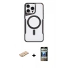 MARSİLYAN™- iPhone 11 Pro Max Kılıf Yadigar Klasik Özel Seri - Siyah 34D Hayalet Izgaralı Cam + Renkli Kamera Lens Koruma Cam - SI