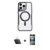 MARSİLYAN™- iPhone 11 Pro Max Kılıf Yadigar Klasik Özel Seri - Siyah 34D Hayalet Izgaralı Cam + Şeffaf Kamera Lens Koruma Cam