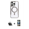 MARSİLYAN™- iPhone 11 Pro Max Kılıf Yadigar Klasik Özel Seri - Siyah 34D Hayalet Izgaralı Cam + Şeffaf Kamera Lens Koruma Cam