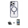 MARSİLYAN™- iPhone 11 Pro Max Kılıf Yadigar Klasik Özel Seri - Siyah 34D Hayalet Izgaralı Cam + Şeffaf Kamera Lens Koruma Cam