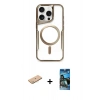 MARSİLYAN™- iPhone 11 Pro Max Kılıf Yadigar Klasik Özel Seri - Siyah 34D Izgaralı Cam + Pembe Renkli Kamera Lens Koruma Cam
