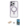 MARSİLYAN™- iPhone 11 Pro Max Kılıf Yadigar Klasik Özel Seri - Siyah 34D Izgaralı Cam + Pembe Renkli Kamera Lens Koruma Cam