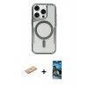 MARSİLYAN™- iPhone 11 Pro Max Kılıf Yadigar Klasik Özel Seri - Siyah 34D Izgaralı Cam + Pembe Renkli Kamera Lens Koruma Cam