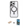MARSİLYAN™- iPhone 11 Pro Max Kılıf Yadigar Klasik Özel Seri - Siyah 34D Izgaralı Cam + Pembe Renkli Kamera Lens Koruma Cam