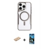 MARSİLYAN™- iPhone 11 Pro Max Kılıf Yadigar Klasik Özel Seri - Siyah 34D Izgaralı Cam + Renkli Kamera Lens Koruma Cam - TU