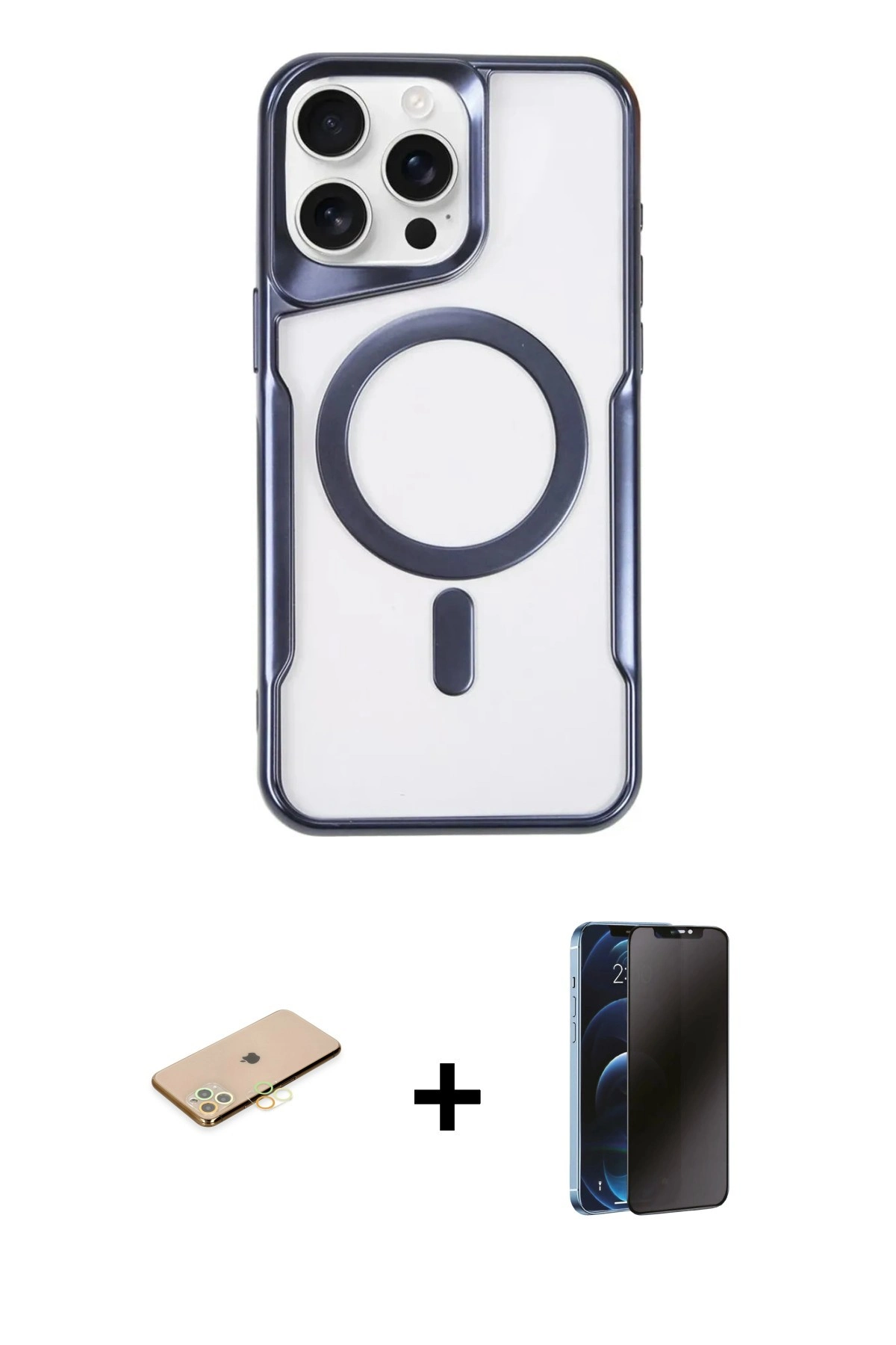 MARSİLYAN™- iPhone 11 Pro Max Kılıf Yadigar Klasik Özel Seri - Siyah 3D Antistatik Hayalet Cam Ekran Koruyucu + Renkli Kamera Lens Koruma Cam - SI