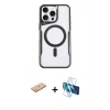 MARSİLYAN™- iPhone 11 Pro Max Kılıf Yadigar Klasik Özel Seri - Siyah 3D Antistatik Seramik Nano Ekran Koruyucu + Pembe Renkli Kamera Lens Koruma Cam