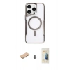 MARSİLYAN™- iPhone 11 Pro Max Kılıf Yadigar Klasik Özel Seri - Siyah 6D Mat Seramik Hayalet Nano Ekran Koruyucu + Pembe Renkli Kamera Lens Koruma Cam