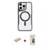 MARSİLYAN™- iPhone 11 Pro Max Kılıf Yadigar Klasik Özel Seri - Siyah 6D Mat Seramik Hayalet Nano Ekran Koruyucu + Pembe Renkli Kamera Lens Koruma Cam