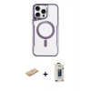 MARSİLYAN™- iPhone 11 Pro Max Kılıf Yadigar Klasik Özel Seri - Siyah Bilvis Hayalet Cam Ekran Koruyucu + Pembe Renkli Kamera Lens Koruma Cam