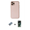 MARSİLYAN™- iPhone 11 Pro Max Kılıf Yadigar Klasik - Siyah 360 Mat Full Body Arka Koruyucu + Pembe Shine Kamera Lens Koruma Cam