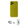 MARSİLYAN™- iPhone 11 Pro Max Kılıf Yadigar Yansıma Serisi - Şeffaf Pasifik Cam Ekran Koruyucu + Lacivert Pers Alüminyum Kamera Lens