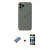 MARSİLYAN™- iPhone 11 Pro Max Kılıf Yadigar Yansıma Serisi - Siyah 34D Hayalet Izgaralı Cam + Açık Yeşil Metal Kamera Lens Koruma Cam