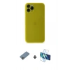 MARSİLYAN™- iPhone 11 Pro Max Kılıf Yadigar Yansıma Serisi - Siyah 3D Antistatik Cam Ekran Koruyucu + Shine Kamera Lens Koruma Cam - GI