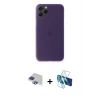 MARSİLYAN™- iPhone 11 Pro Max Kılıf Yadigar Yansıma Serisi - Siyah 3D Antistatik Cam Ekran Koruyucu + Lacivert Pers Alüminyum Kamera Lens