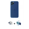 MARSİLYAN™- iPhone 11 Pro Max Kılıf Yadigar Yansıma Serisi - Siyah 3D Antistatik Cam Ekran Koruyucu + Lacivert Pers Alüminyum Kamera Lens
