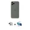 MARSİLYAN™- iPhone 11 Pro Max Kılıf Yadigar Yansıma Serisi - Siyah 3D Antistatik Cam Ekran Koruyucu + Lacivert Pers Alüminyum Kamera Lens