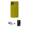 MARSİLYAN™- iPhone 11 Pro Max Kılıf Yadigar Yansıma Serisi - Siyah 3D Antistatik Hayalet Cam Ekran Koruyucu + Rainbow Kamera Lens Koruma Cam - YL