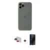 MARSİLYAN™- iPhone 11 Pro Max Kılıf Yadigar Yansıma Serisi - Siyah 3D Antistatik Hayalet Cam Ekran Koruyucu + Pers Alüminyum Kamera Lens - KI
