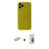 MARSİLYAN™- iPhone 11 Pro Max Kılıf Yadigar Yansıma Serisi - Siyah 6D Mat Seramik Hayalet Nano Ekran Koruyucu + Pembe Renkli Kamera Lens Koruma Cam