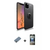 MARSİLYAN™- iPhone 11 Pro Max Kılıf Yankı Form Prime - Siyah 34D Hayalet Izgaralı Cam + Metal Kamera Lens Koruma Cam - AKYL