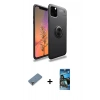 MARSİLYAN™- iPhone 11 Pro Max Kılıf Yankı Form Prime - Siyah 34D Izgaralı Cam + Metal Kamera Lens Koruma Cam - GD