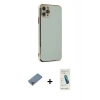MARSİLYAN™- iPhone 11 Pro Max Kılıf Yankı Serisi - Şeffaf Pasifik Cam Ekran Koruyucu + Metal Kamera Lens Koruma Cam - GD