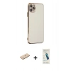 MARSİLYAN™- iPhone 11 Pro Max Kılıf Yankı Serisi - Şeffaf Pasifik Cam Ekran Koruyucu + Renkli Kamera Lens Koruma Cam - MI