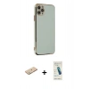 MARSİLYAN™- iPhone 11 Pro Max Kılıf Yankı Serisi - Şeffaf Pasifik Cam Ekran Koruyucu + Renkli Kamera Lens Koruma Cam - YL