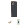 MARSİLYAN™- iPhone 11 Pro Max Kılıf Yankı Serisi - Şeffaf Pasifik Cam Ekran Koruyucu + Turuncu Renkli Kamera Lens Koruma Cam