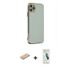 MARSİLYAN™- iPhone 11 Pro Max Kılıf Yankı Serisi - Şeffaf Pasifik Cam Ekran Koruyucu + Turuncu Renkli Kamera Lens Koruma Cam