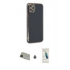 MARSİLYAN™- iPhone 11 Pro Max Kılıf Yankı Serisi - Şeffaf Pasifik Cam Ekran Koruyucu + Rainbow Kamera Lens Koruma Cam - YL