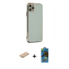 MARSİLYAN™- iPhone 11 Pro Max Kılıf Yankı Serisi - Siyah 18D Cam Ekran Koruyucu + Renkli Kamera Lens Koruma Cam - TU