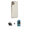 MARSİLYAN™- iPhone 11 Pro Max Kılıf Yankı Serisi - Siyah 18D Cam Ekran Koruyucu + Kamera Lens Koruma Cam - SF