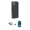 MARSİLYAN™- iPhone 11 Pro Max Kılıf Yankı Serisi - Siyah 18D Cam Ekran Koruyucu + Pers Alüminyum Kamera Lens - SH
