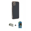 MARSİLYAN™- iPhone 11 Pro Max Kılıf Yankı Serisi - Siyah 18D Cam Ekran Koruyucu + Rainbow Kamera Lens Koruma Cam - YL
