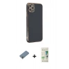 MARSİLYAN™- iPhone 11 Pro Max Kılıf Yankı Serisi - Siyah 20D Premium Cam Ekran Koruyucu + Gümüş Shine Kamera Lens Koruma Cam