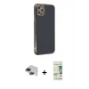 MARSİLYAN™- iPhone 11 Pro Max Kılıf Yankı Serisi - Siyah 20D Premium Cam Ekran Koruyucu + Pers Alüminyum Kamera Lens - SH