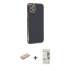 MARSİLYAN™- iPhone 11 Pro Max Kılıf Yankı Serisi - Siyah 20D Premium Cam Ekran Koruyucu + Renkli Kamera Lens Koruma Cam - PE