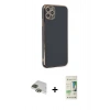 MARSİLYAN™- iPhone 11 Pro Max Kılıf Yankı Serisi - Siyah 20D Premium Cam Ekran Koruyucu + Pers Alüminyum Kamera Lens - YL