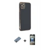 MARSİLYAN™- iPhone 11 Pro Max Kılıf Yankı Serisi - Siyah 34D Hayalet Izgaralı Cam + Shine Kamera Lens Koruma Cam - GI