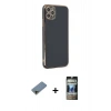 MARSİLYAN™- iPhone 11 Pro Max Kılıf Yankı Serisi - Siyah 34D Hayalet Izgaralı Cam + Shine Kamera Lens Koruma Cam - GD