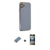 MARSİLYAN™- iPhone 11 Pro Max Kılıf Yankı Serisi - Siyah 34D Hayalet Izgaralı Cam + Metal Kamera Lens Koruma Cam - GS