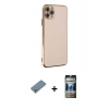 MARSİLYAN™- iPhone 11 Pro Max Kılıf Yankı Serisi - Siyah 34D Hayalet Izgaralı Cam + Metal Kamera Lens Koruma Cam - GS