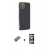 MARSİLYAN™- iPhone 11 Pro Max Kılıf Yankı Serisi - Siyah 34D Hayalet Izgaralı Cam + Shine Kamera Lens Koruma Cam - GS