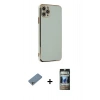 MARSİLYAN™- iPhone 11 Pro Max Kılıf Yankı Serisi - Siyah 34D Hayalet Izgaralı Cam + Shine Kamera Lens Koruma Cam - GS