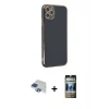 MARSİLYAN™- iPhone 11 Pro Max Kılıf Yankı Serisi - Siyah 34D Hayalet Izgaralı Cam + Pers Alüminyum Kamera Lens - LT